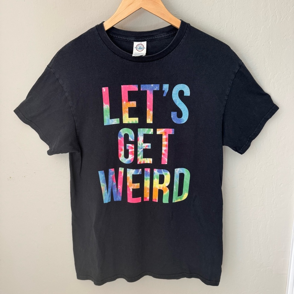 DELTA Unisex “Let’s Get Weird” Graphic Tee Black with Colorful Tie Dye Lettering - Picture 14 of 14